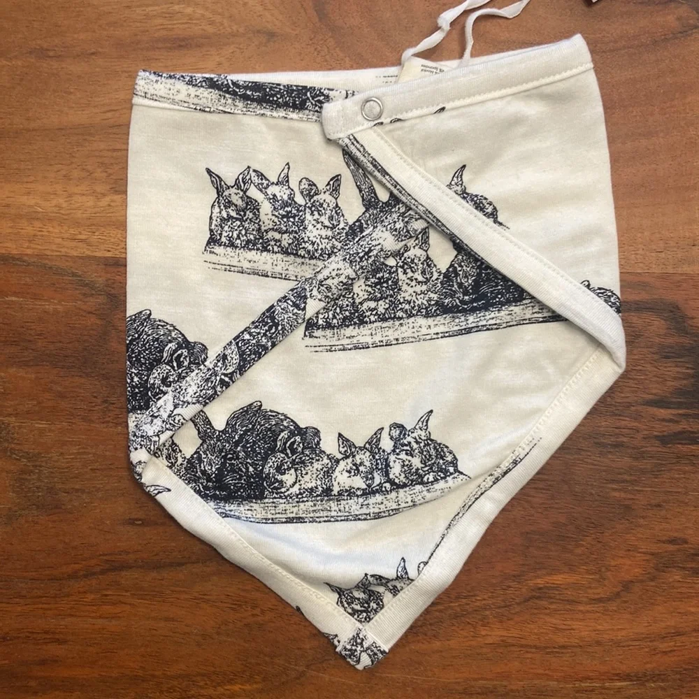 Kate Quinn organic bandana bib black bunnies one size baby spring Easter